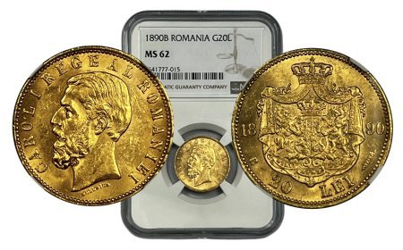 Romania 20 Lei Gold Carol I Ngc Ms62